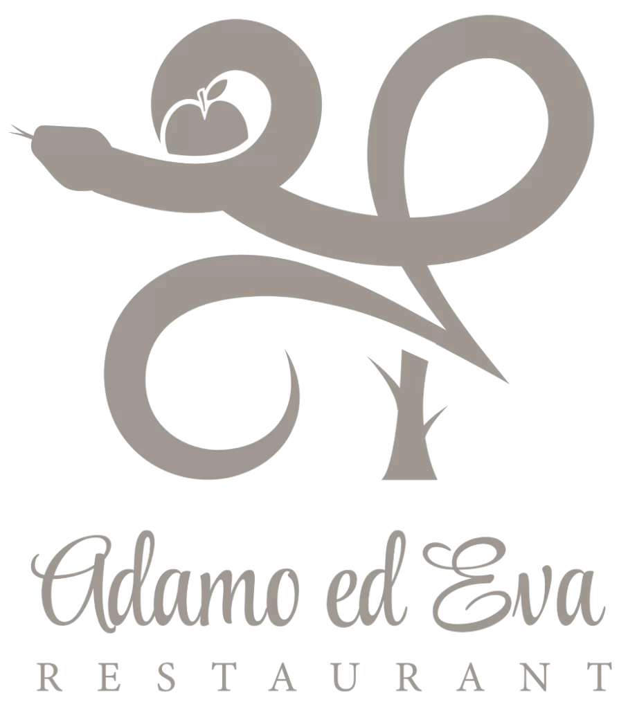 Logo del ristorante "Adamo ed Eva" con serpente stilizzato e albero.